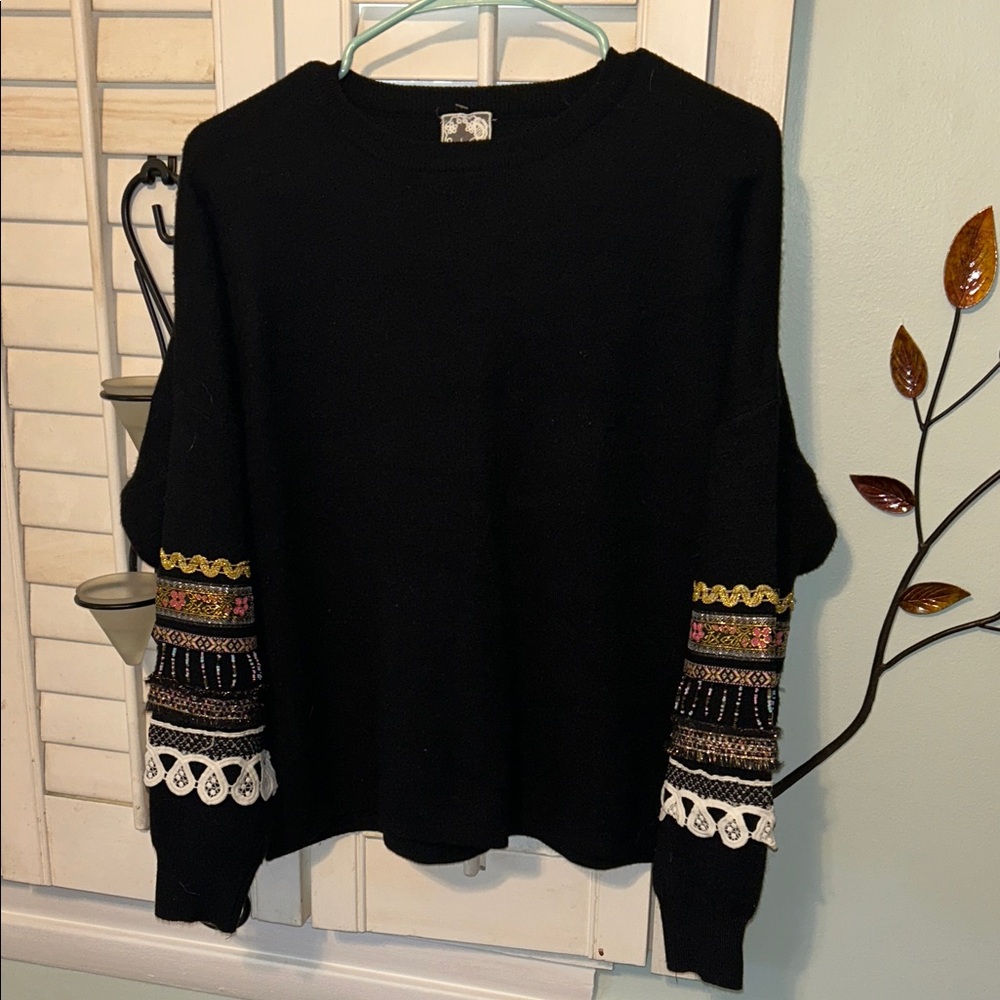 Black Embroidered Women's Top